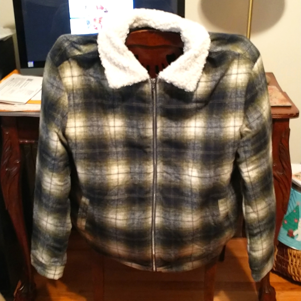 SheIn men's contrast collar tartan plaid zip up jacket